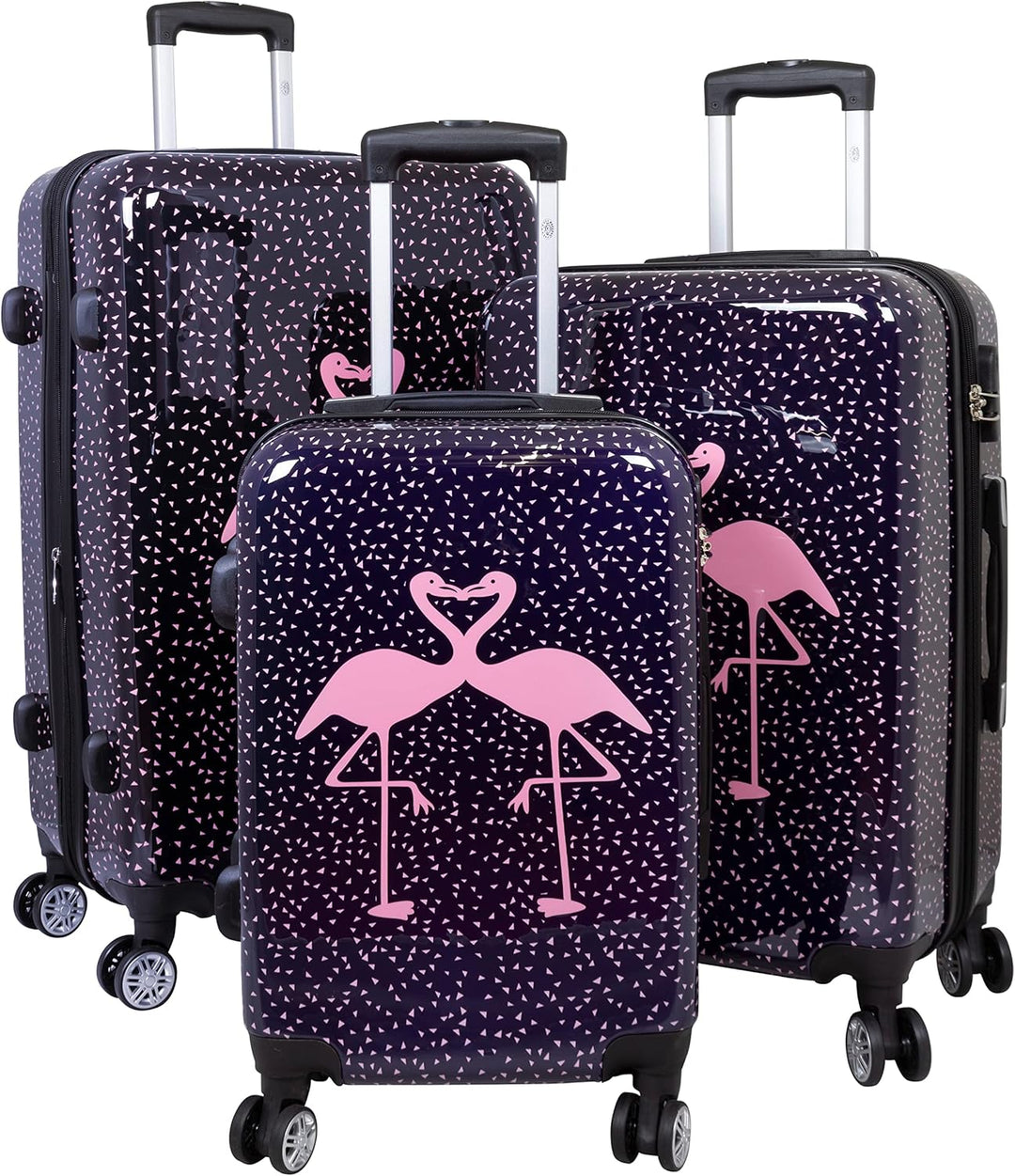 Trendyshop365 buntes Hartschalen Koffer-Set 3-teilig - Flamingo Motiv - 4 Rollen Tiermotiv Kofferset