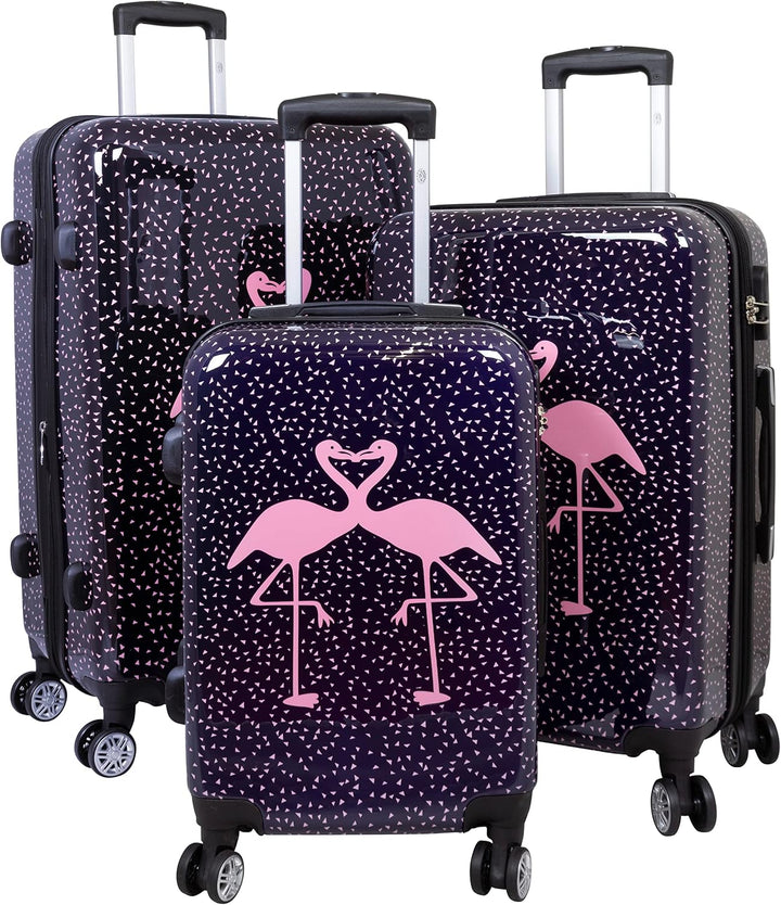 Trendyshop365 buntes Hartschalen Koffer-Set 3-teilig - Flamingo Motiv - 4 Rollen Tiermotiv Kofferset