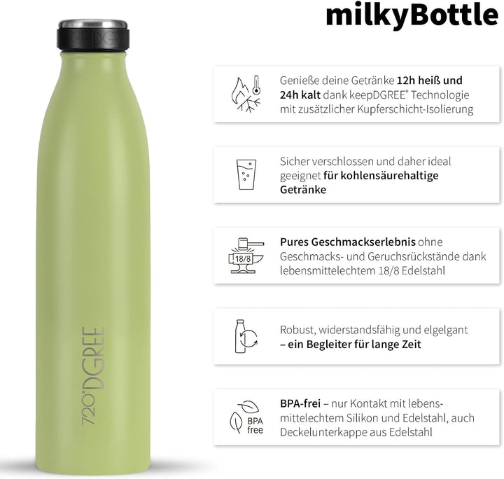720°DGREE Edelstahl Trinkflasche “milkyBottle” - 500ml - Perfekt für Kinder, BPA-Frei, Auslaufsicher