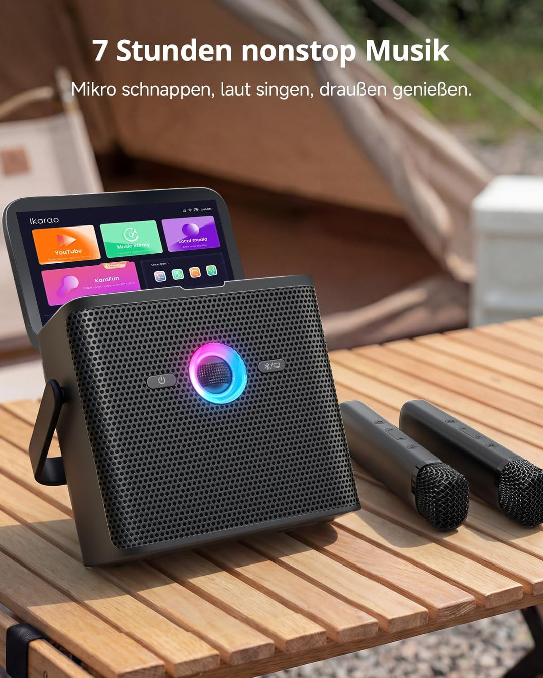 Ikarao Karaoke-Maschine für Erwachsene, mit Songtext-Display, 32 GB Karaoke-Tablet, 2 kabellose Mikr