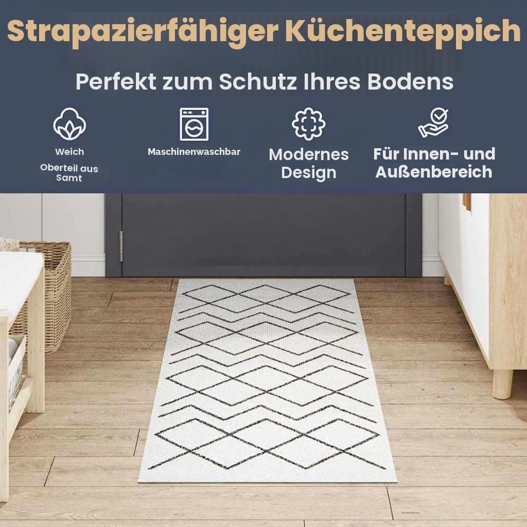 vidaXL Küchen Teppich Weiss 150 x 45 cm Samt, Eleganter Samt-Rechteck-Küchenläufer, weicher Belag, s