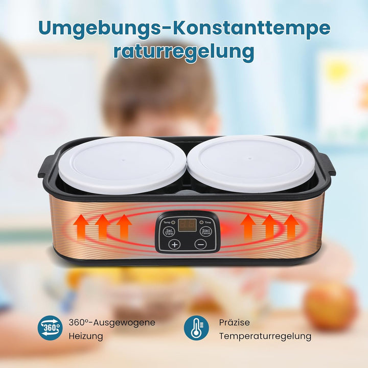 Joghurtbereiter mit 2 Glasbechern, Aartner Joghurt Maker Einstellbare Temperatur und Zeit, Joghurtma