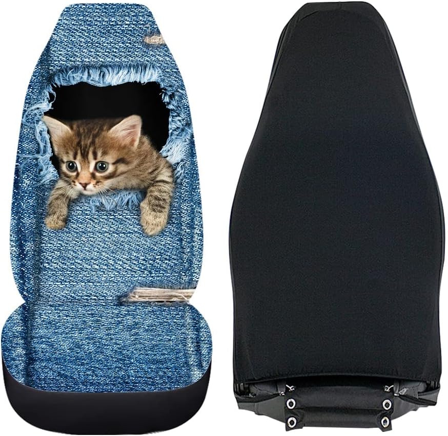 Chaqlin Cute Denim Cat Universal Autositzbezug 2er-Set Front Auto Auto Zubehör Protector Case Bag fü
