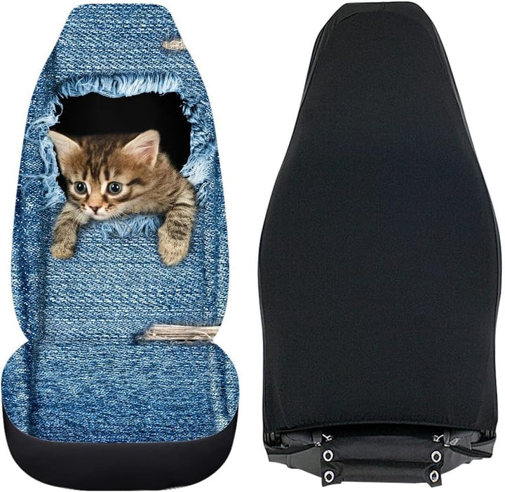 Chaqlin Cute Denim Cat Universal Autositzbezug 2er-Set Front Auto Auto Zubehör Protector Case Bag fü