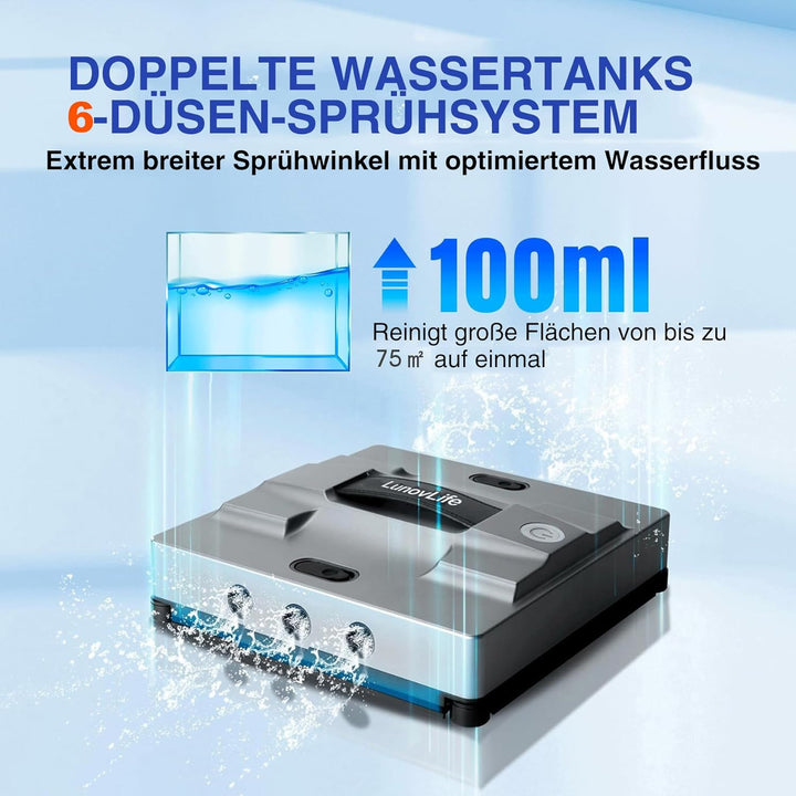 Fensterputzroboter 5600Pa mit 6-Düsen Sprühsystem, Fenstersauger für rahmenlose Fenster, App & Fernb