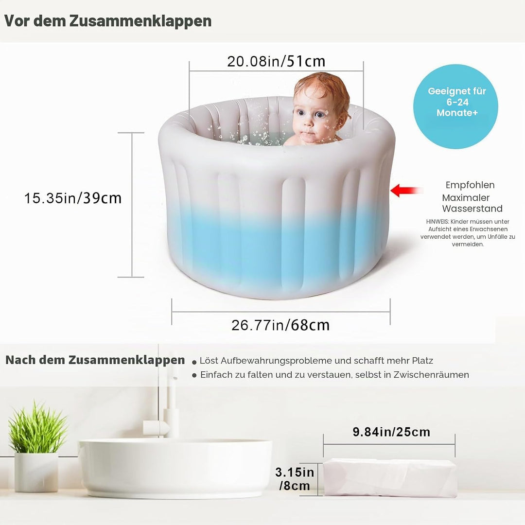 Aufblasbare Babybadewanne XL - Tragbare Kleinkindwanne für Dusche, reisefreundlich, leicht zu entlee