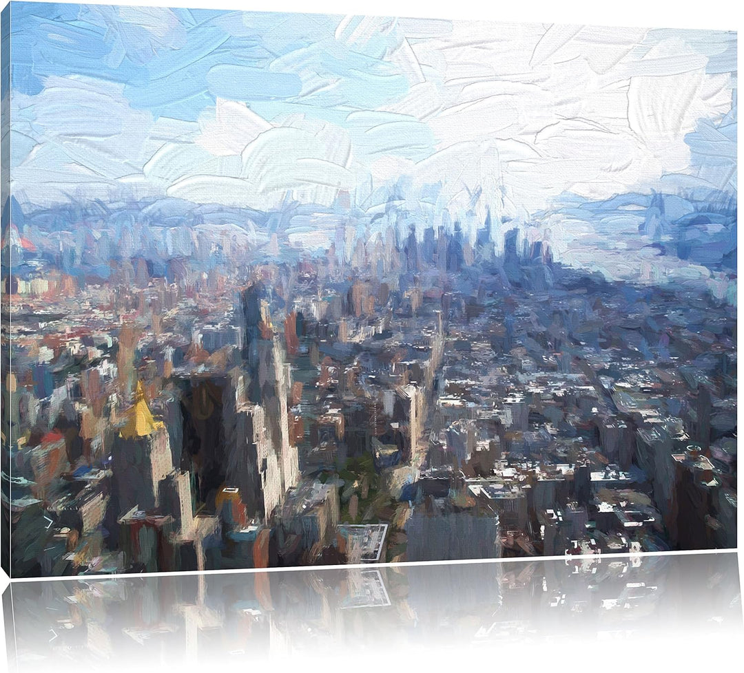 Pixxprint New York City Panorama Kunst Pinsel Effekt, Format: 100x70 auf Leinwand, XXL riesige Bilde
