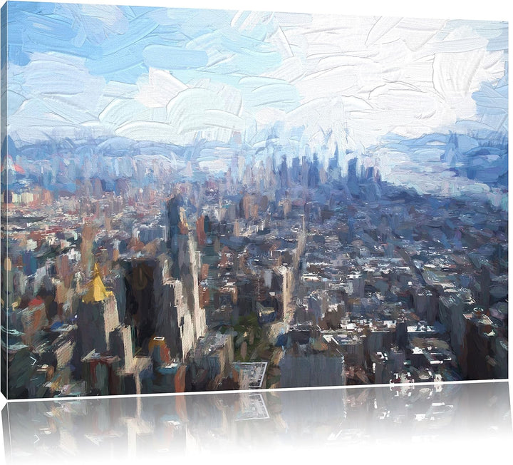 Pixxprint New York City Panorama Kunst Pinsel Effekt, Format: 100x70 auf Leinwand, XXL riesige Bilde