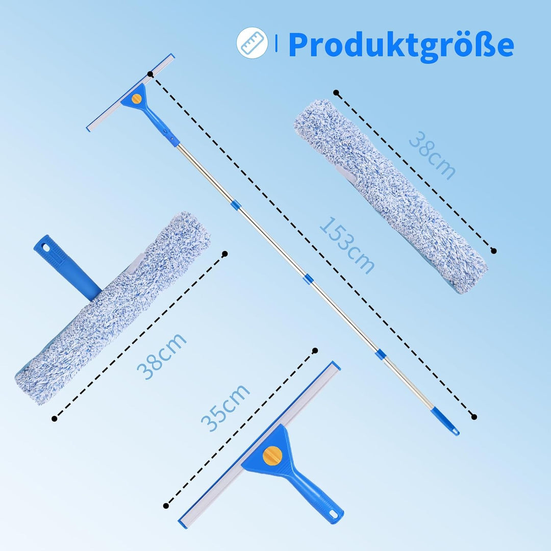 1,5m Fensterreiniger mit Langem Griff, 35cm Fensterabzieher und 38cm Fensterwischer als Kombi-Set, P
