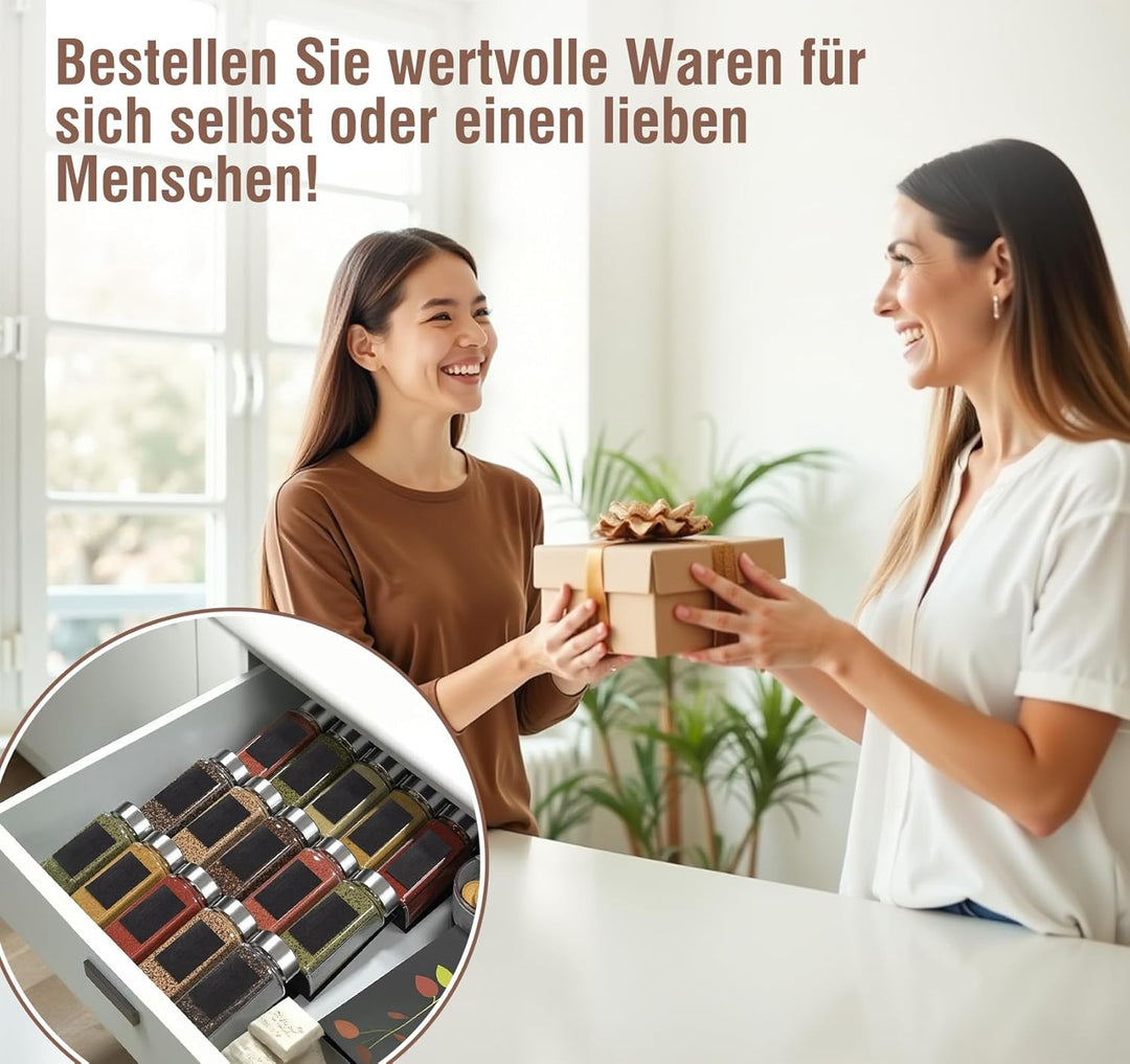 120er Set Eckige Gewürzgläser 120ml mit 30er Gewürzregal Schublade Einsatz für Ordnung in der Gewürz