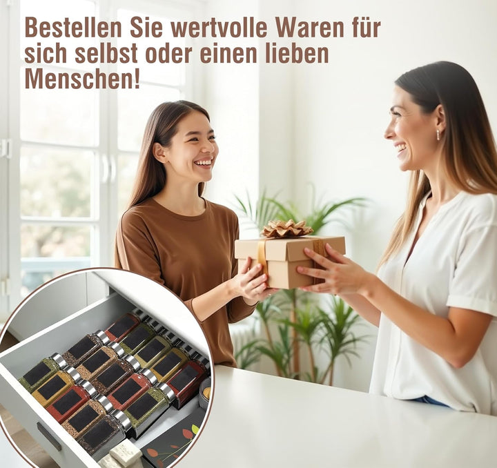 120er Set Eckige Gewürzgläser 120ml mit 30er Gewürzregal Schublade Einsatz für Ordnung in der Gewürz