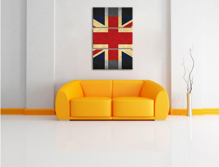 Pixxprint Landesflagge von England schwarz/weiss 3-Teiler Leinwandbild 120x80 Bild auf Leinwand