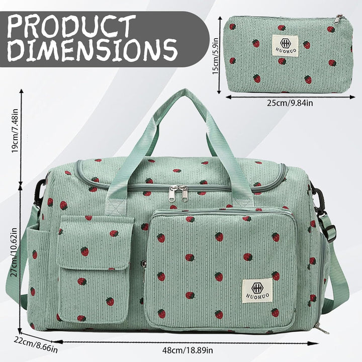 Reisetasche Damen, Sporttasche Damen mit Schuhfach, Nassfach and Kleine Geldbörse, Cord Schwimmtasch