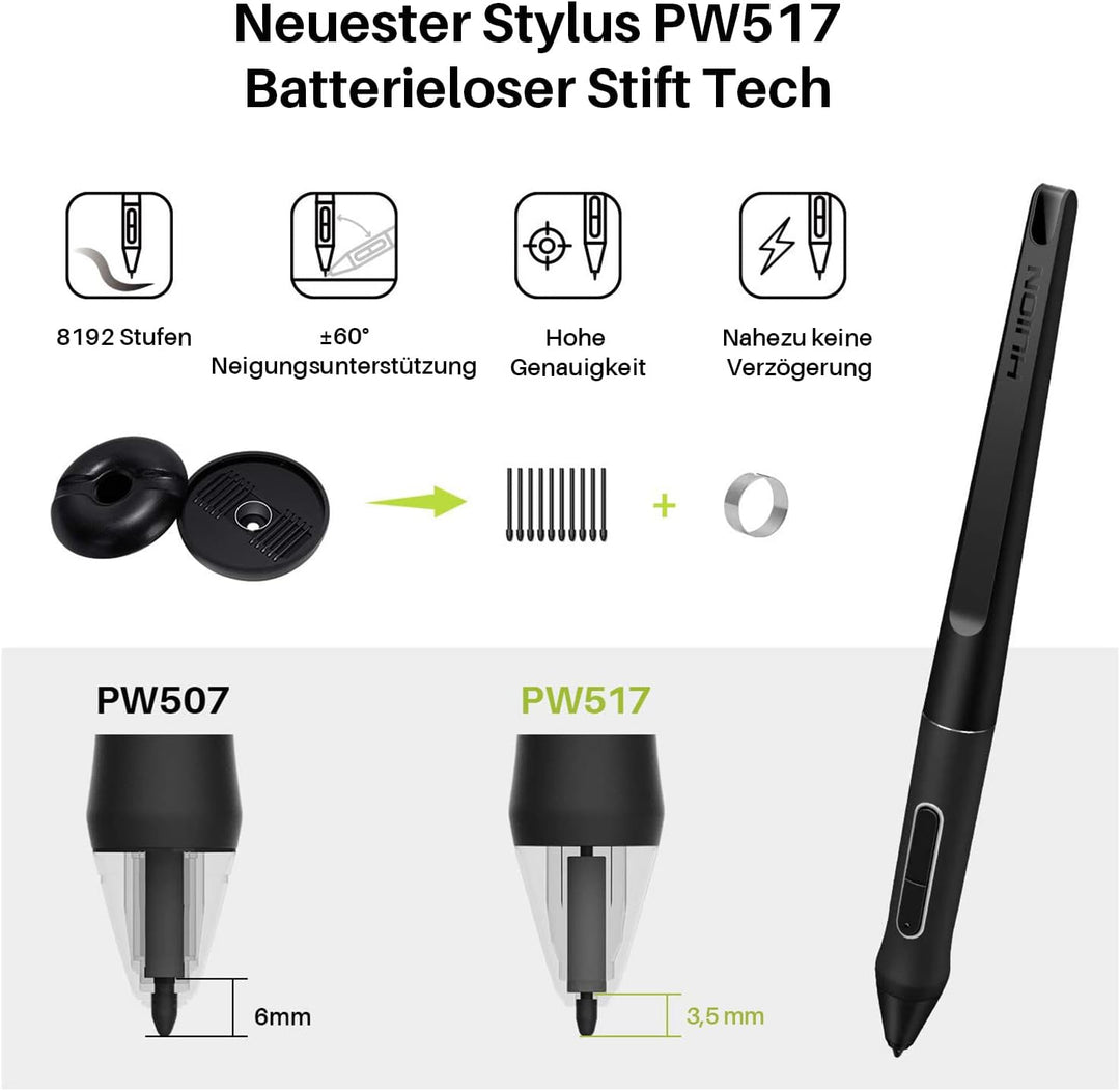 HUION Kamvas 12 Grafiktablett mit Display, 11,6 Zoll Stift-Display mit batterielosem Stift, 8 Expres
