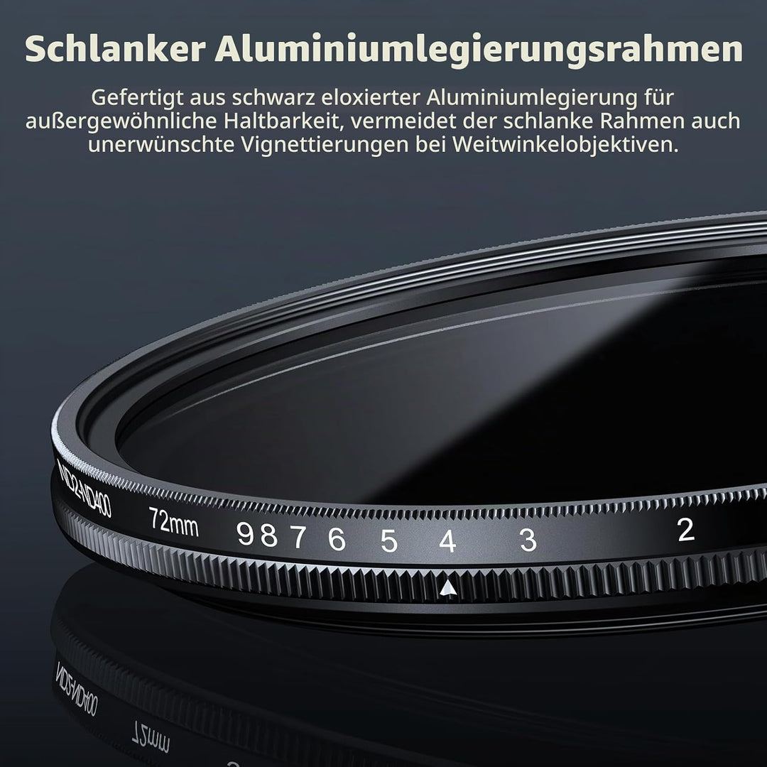 NEEWER BASICS 72mm variabler ND Filter, ND2-400 1-9 Stops Lichtreduzierung, drehbarer variabler Grau