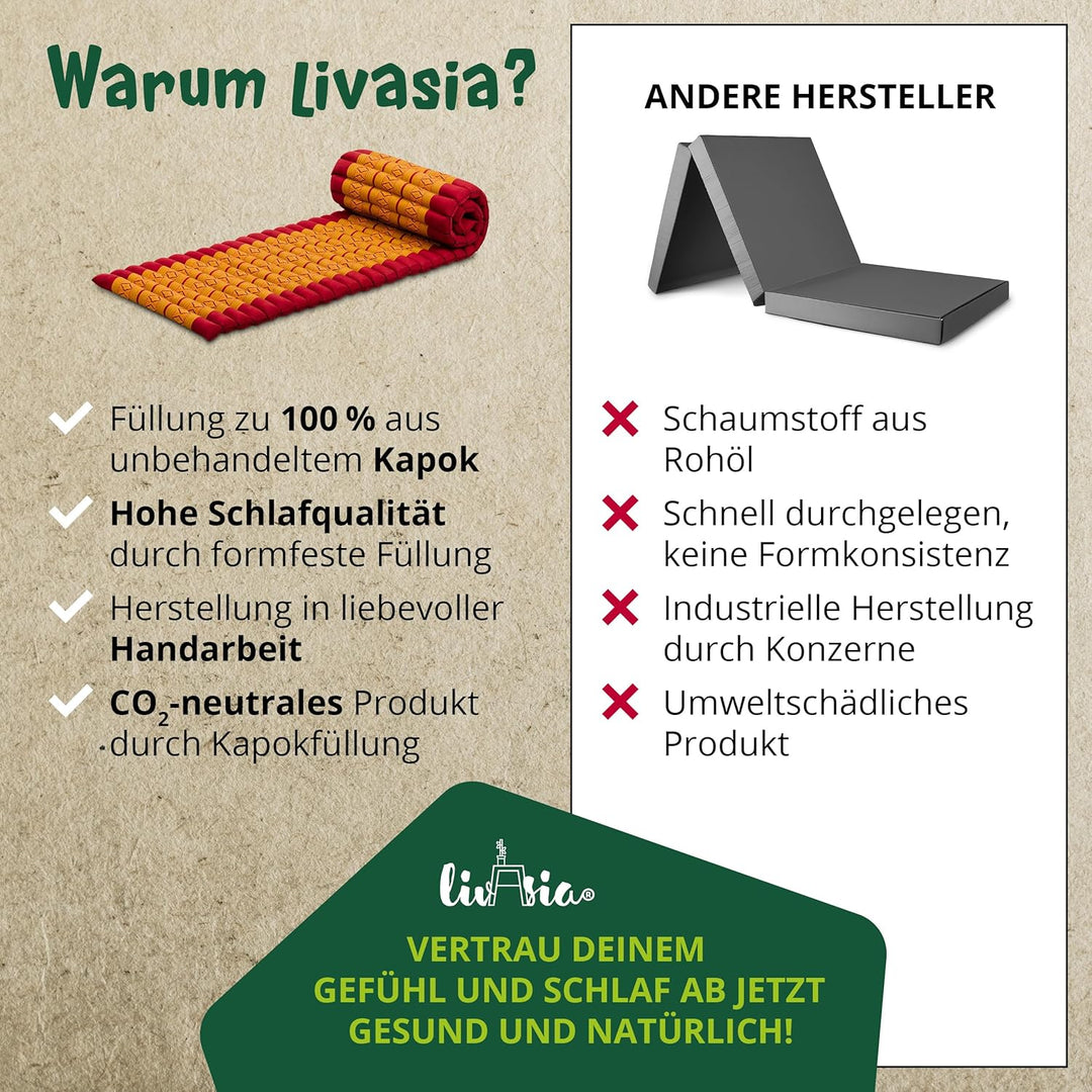 livasia Rollmatte Rollmatratze L-200x110x4,5cm, Gästebett Gästematratze 1 Person, Reisebett Kofferra