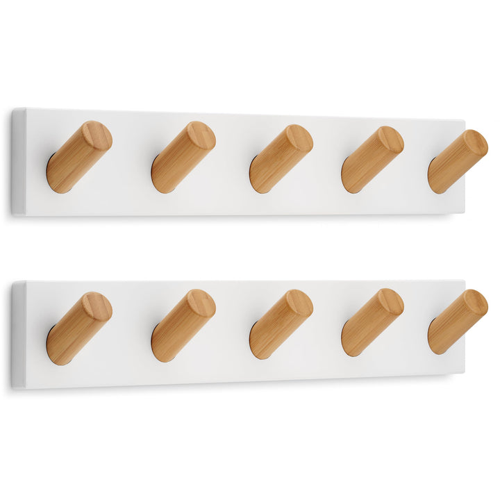 LARHN Garderobenleiste Weiss mit 5 Haken XL (2 Stk.), 42cm - Wandgarderobe, Jackenhalter Wand, Haken