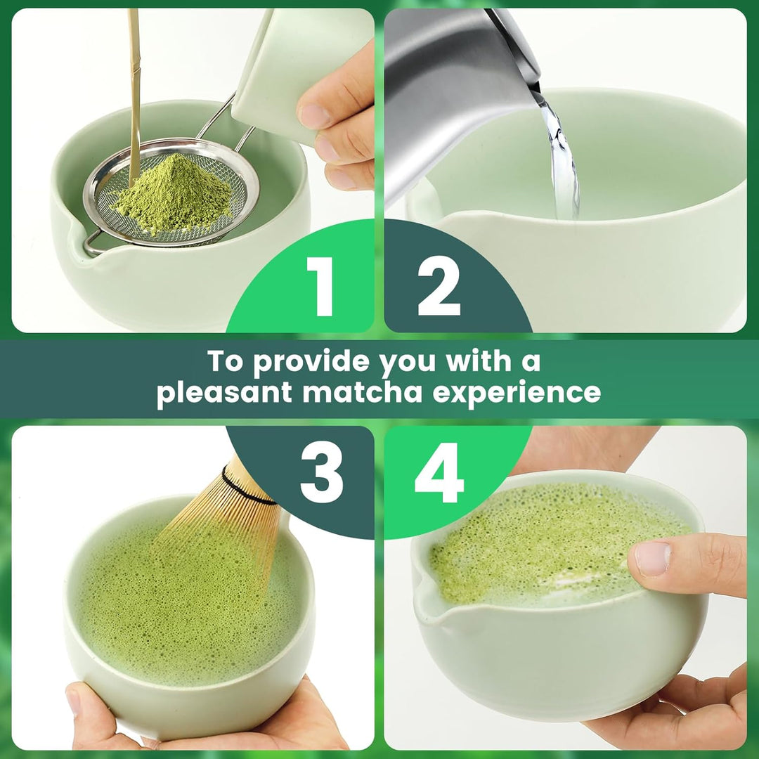 Matcha Set,9 Stück Matcha Schneebesen Set,Matcha Tee set mit Teelöffel,Besenhalter,Löffelhalter,Matc