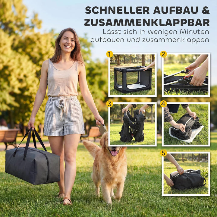 PawHut Hundebox faltbar 90x64x64cm Hundetransportbox mit Kissen abnehmbar waschbar Bezug atmungsakti