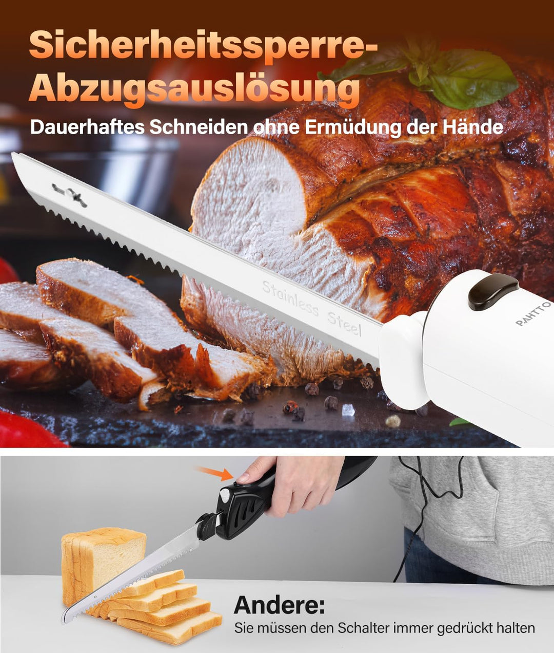 Elektromesser zum Schneiden von Fleisch Brot Gemüse Obst, Kabelloses Brotschneidemesser Dönermesser