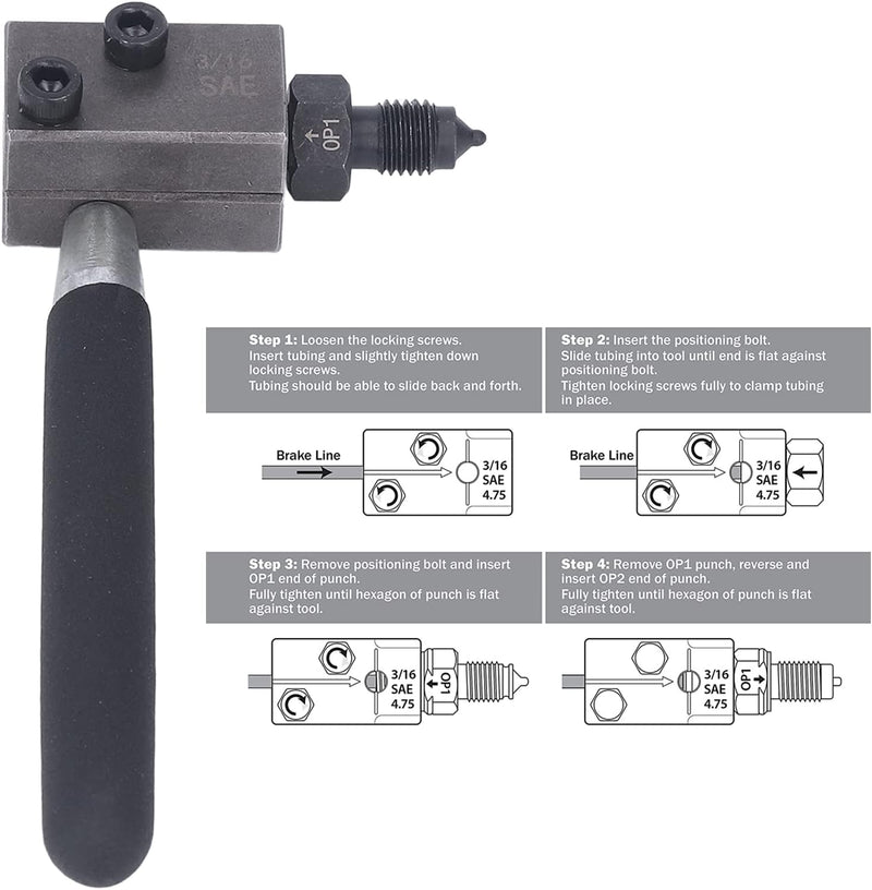 Tbest 3/16-Zoll-Bremsleitungs-Bördelwerkzeug, Bremsleitungsrohr aus Kohlenstoffstahl, Doppeltes Börd