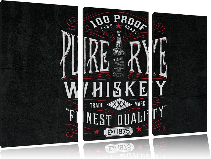 Pixxprint Whiskey Etikett „Pure rye“ als Leinwandbild/Grösse: 3 Teilig (120x80) cm/Wandbild/Kunstdru