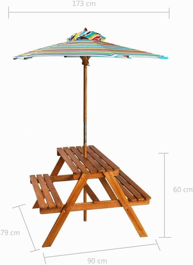 vidaXL Kinder-Picknicktisch mit Sonnenschirm 79x90x60 cm Akazienholz