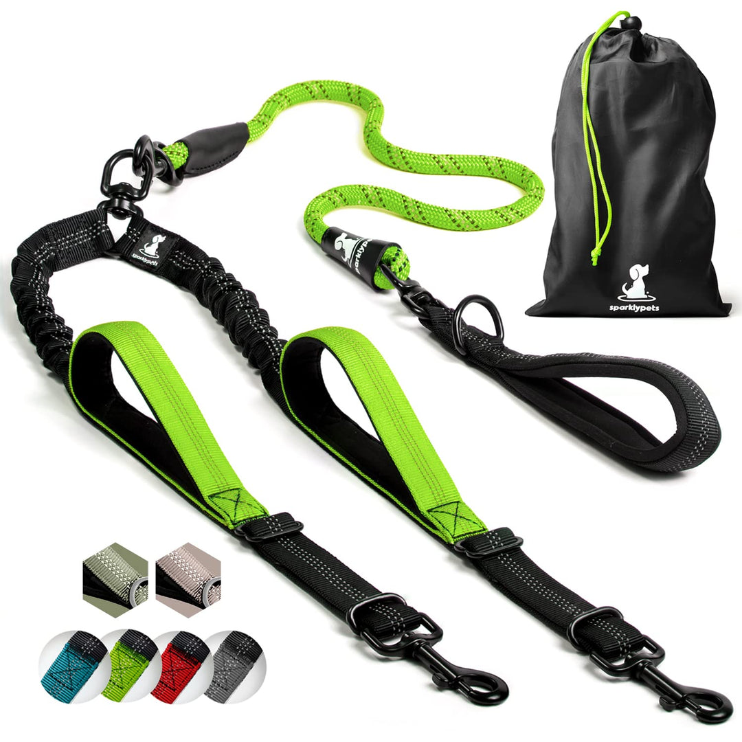 Hundeleine für 2 Hunde mit Bungee Verlängerung für Grosse und Mittelgrosse Hunde mit Ruckdämpfer | R