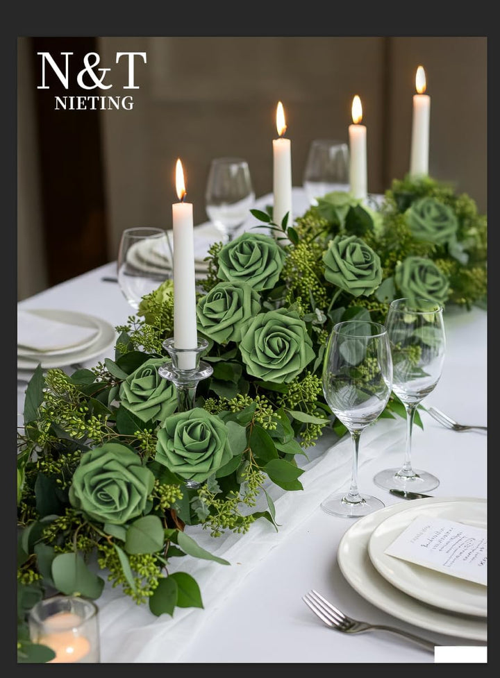 N&amp;T NIETING Rosen Deko, 25 Stück künstliche Blumen Rosen mit Stielen, Fake Blumen für DIY Hochzeit V