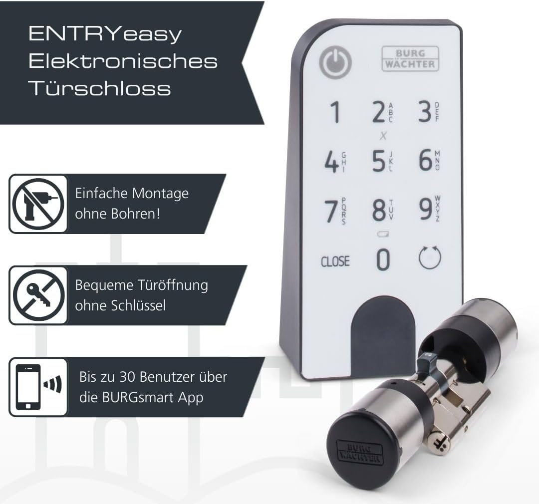 BURG-WÄCHTER Elektronisches Türschloss, Zylinder und Keypad, Öffnung mit App, Pincode oder Funkschlü