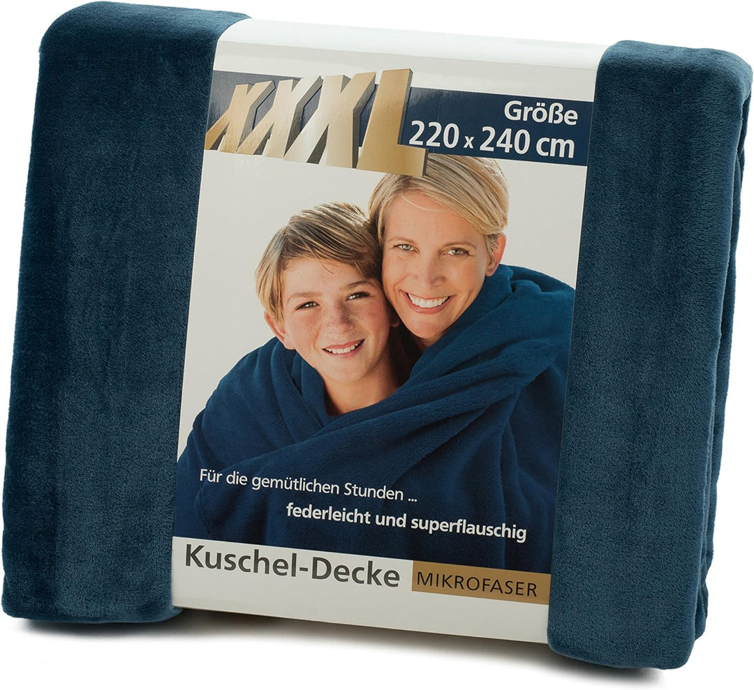 Gözze - Wohn- und Kuscheldecke, Memphis, Hohes Stoffgewicht 300 g/m², 220 x 240 cm - Marineblau 220