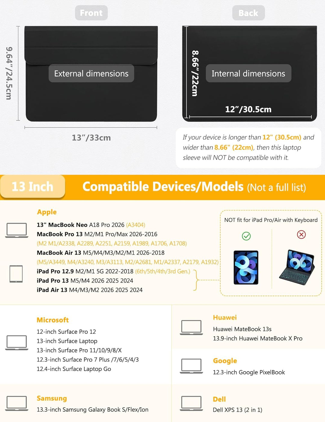 HYZUO 13 Zoll Laptop Hülle mit Standfunktion für 2026-2018 MacBook Air 13 M5 M4 M3 M2 M1, 2026 13" M