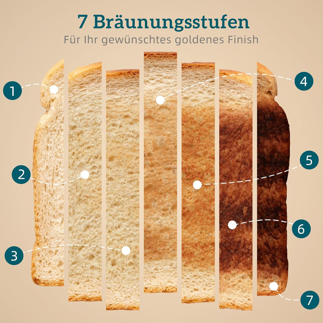 HOMCOM 4-Scheiben-Toaster mit 7 Bräunungsstufen, High-Lift, Aufwärm-/Auftau-/Abbruchs-Funktion, Selb