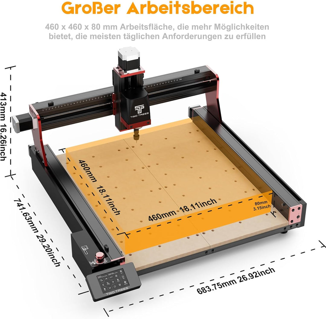 Twotrees TTC450 PRO CNC-Fräsmaschine, 4 Achsen, für Holz und Acryl, 90% montiert, leistungsstarker M