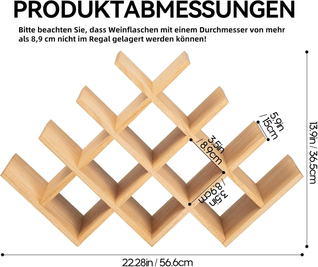 KIRIGEN hölzernes 13-Flaschen-Weinregal, 4-stufiges Holz-Wein-Displayregal, Stand- und Theken-Weinau