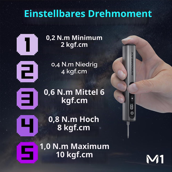 ARROWMAX Elektrischer Schraubendreher &amp; Bohrer Set, 2-in-1 Präzisions-Akkuschrauber, 10kgf.cm Drehmo
