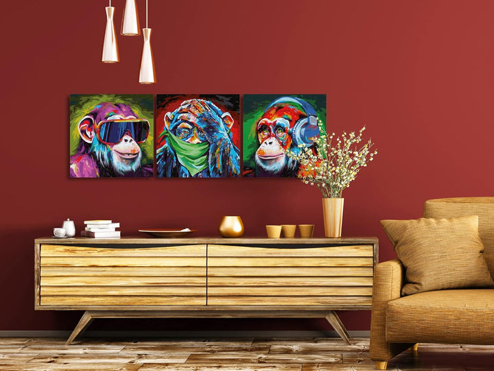 Schipper 609470859 Malen nach Zahlen, Die Drei Affen - Bilder malen für Erwachsene, inklusive Pinsel