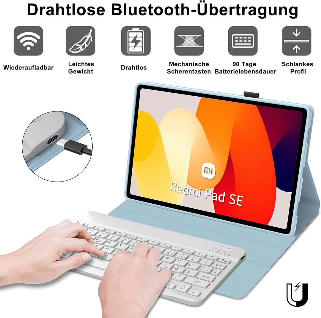 IVEOPPE Tastatur Hülle für Xiaomi Redmi Pad SE 11'', Deutsches QWERTZ-Layout, Bluetooth Abnehmbare T