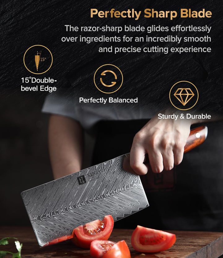 XINZUO Damaststahl 18cm Hackmesser, Profi Hackbeil Scharfe Klinge Chinesisches Kochmesser, Edelstahl