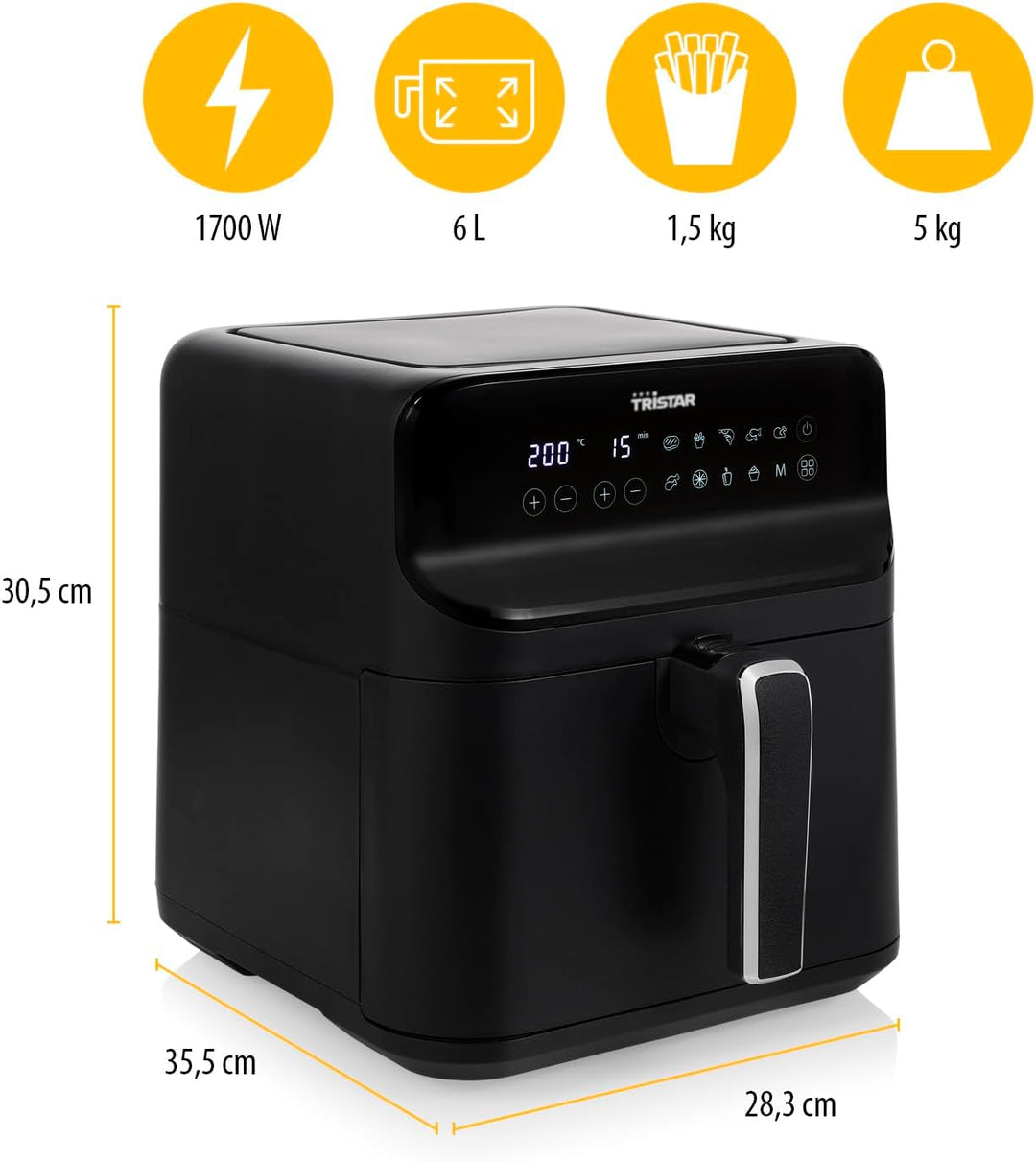 Tristar digitale Heissluftfritteuse – 6 L – 1,5 kg Pommes – Mattschwarzes Gehäuse – FR-9025
