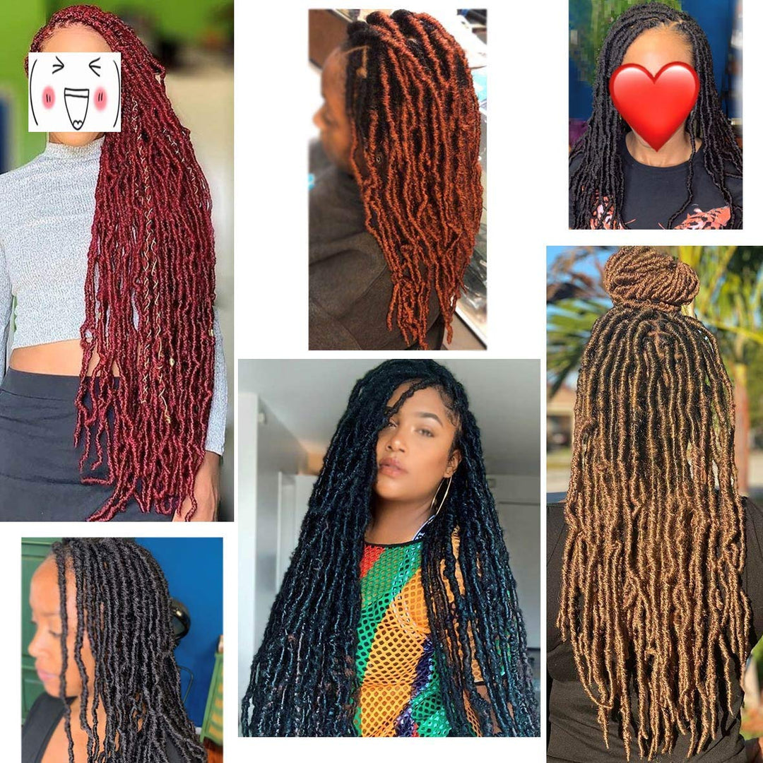 Leeven 24 Zoll Nu Faux Locs Crochet Hair 7 Packs Black Soft Messy Faux Locs Crochet Braids Distresse