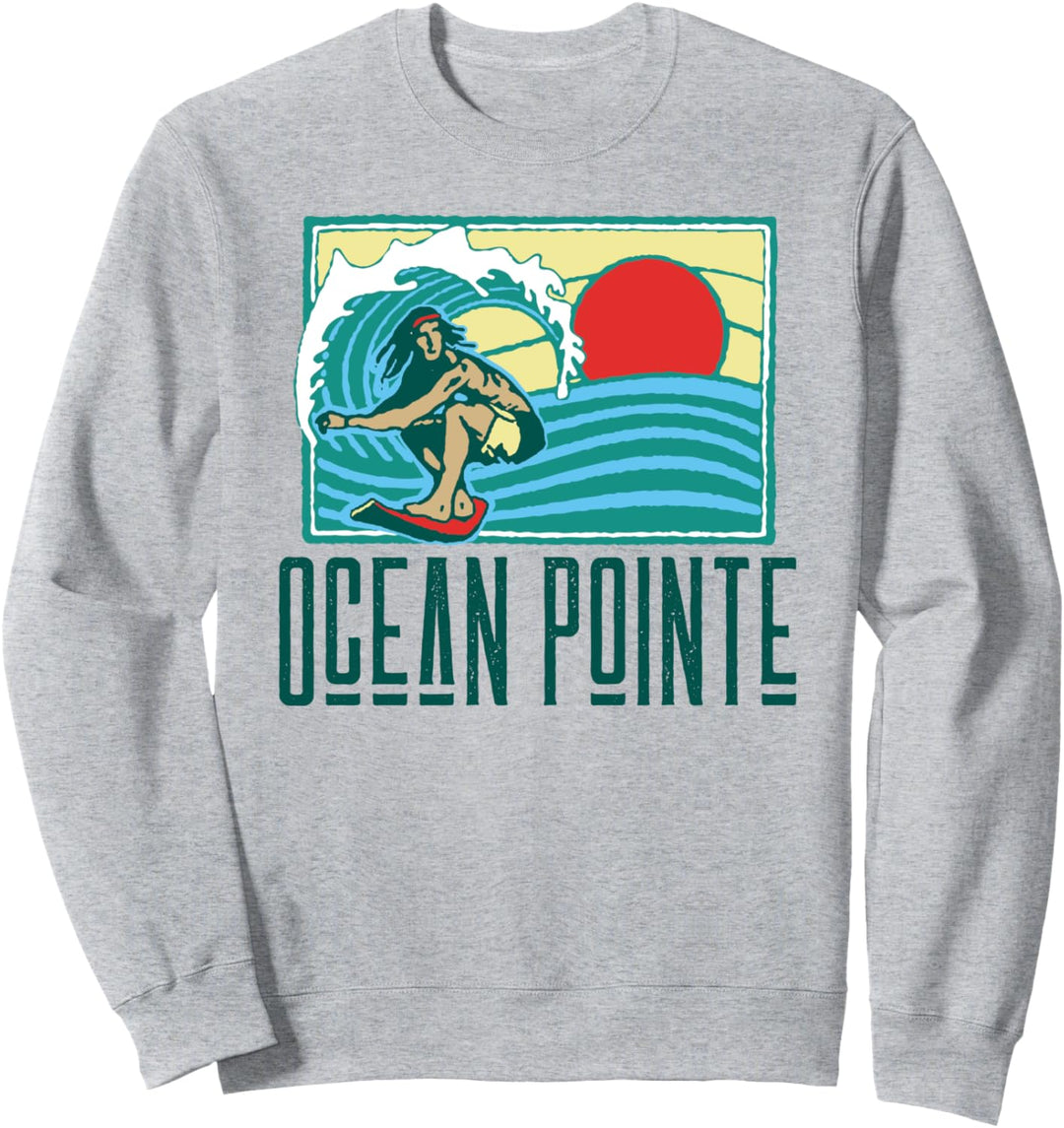 Ocean Pointe Hawaii Vintage Surfer & Wave Retro Graphic Sweatshirt