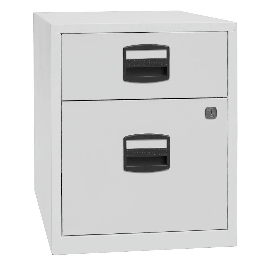 Bisley Home mobiler Beistellschrank PFA, 1 Universalschublade, 1 HR-Schublade, Metall, 645 Lichtgrau