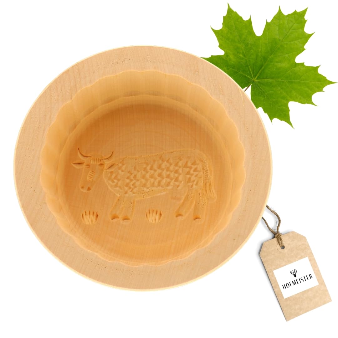 HOFMEISTER® Butterform 250g Butter selbermachen - 11 cm, Kuh, handgefertigt aus Holz in Deutschland,