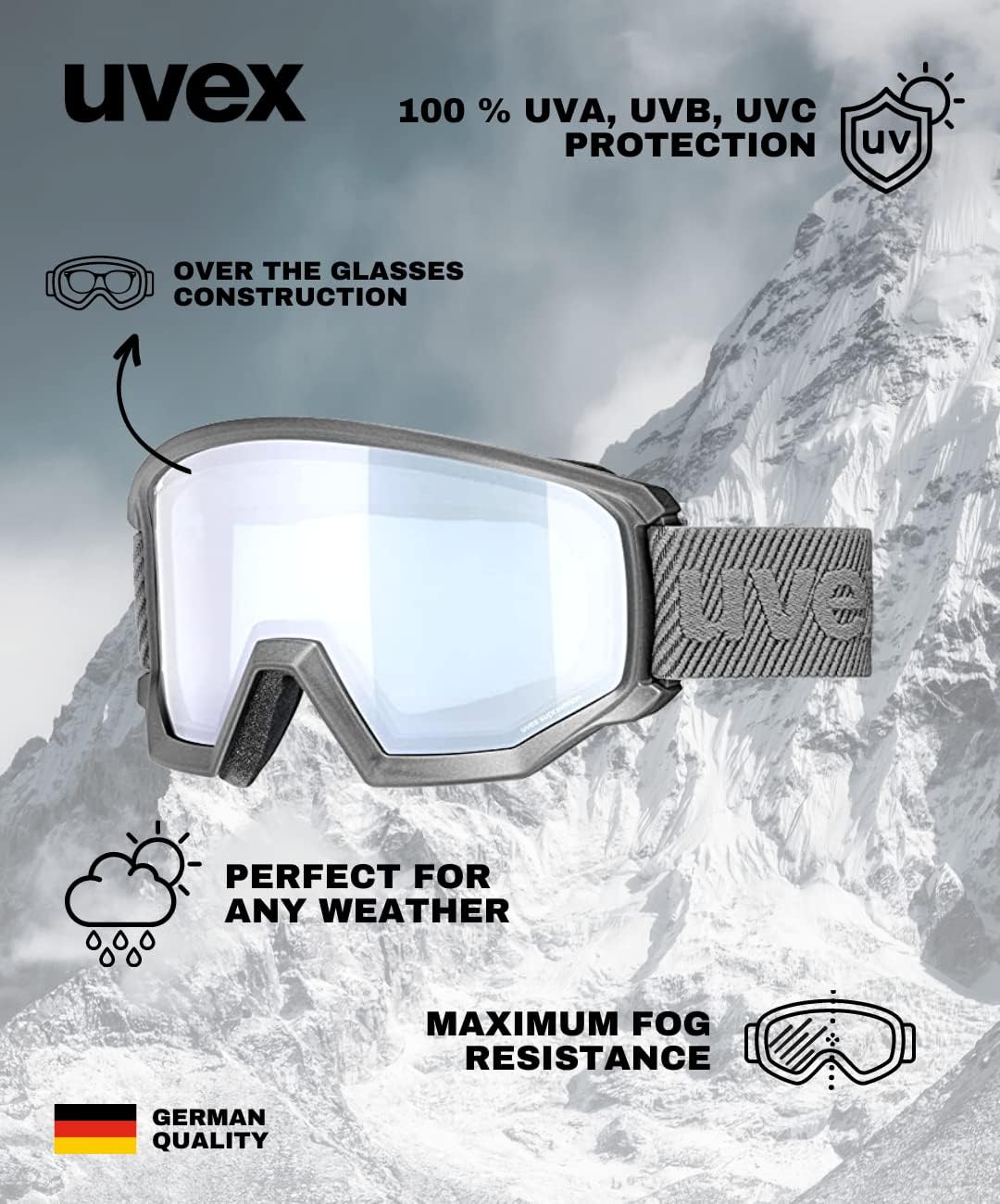 Uvex Unisex Athletic Fm Skibrille (1er Pack) Einheitsgrösse rhino mat/silver-blue, Einheitsgrösse rh
