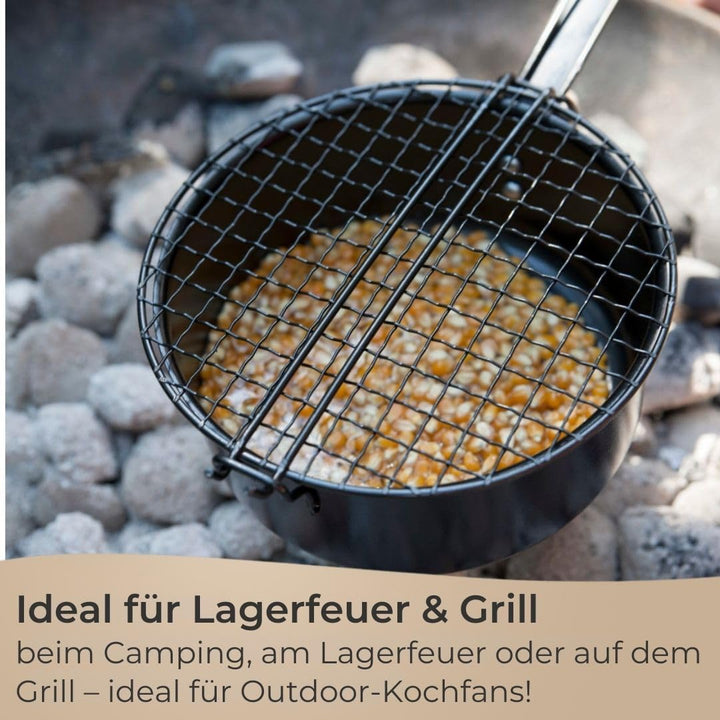 Popcornpfanne Popcorn-Pfanne für Lagerfeuer & Grill/Popcorn Maker mit langem Griff & Gitterdeckel Pe