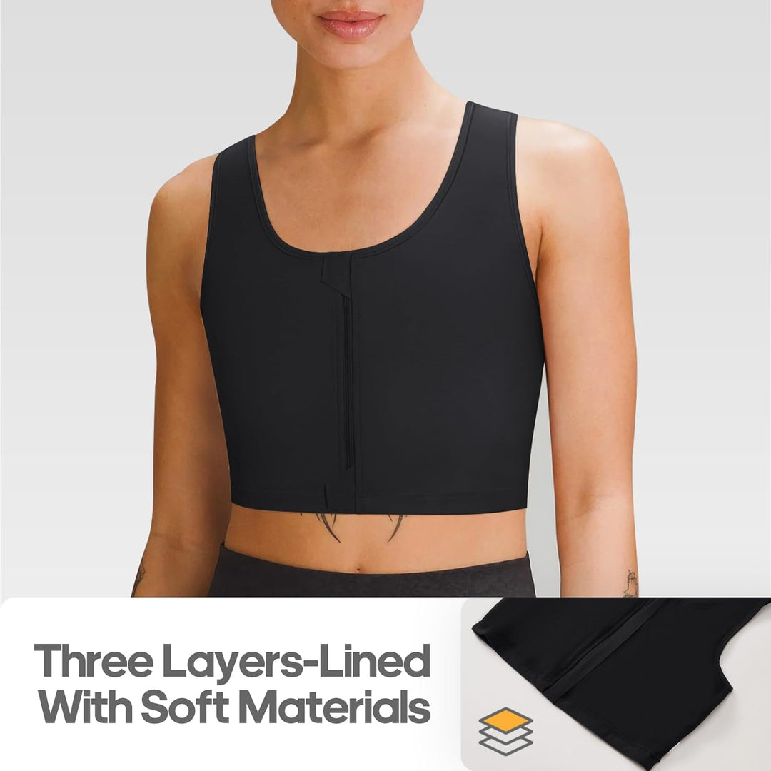 Trans Binder Transgender FTM Zip Up Atmungsaktives Halbes Brust Binder Schwarz 3XL, Schwarz 3XL
