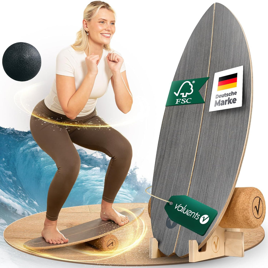 Balance Board aus Holz in – mit abgerundeten Ecken – inkl. Rolle für Neuromuscular Response Training