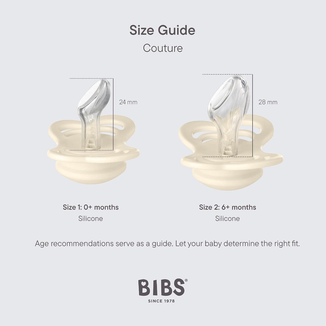 BIBS Couture Schnuller 2er-Pack, BPA-frei, Kiefergerechte Form. Silikon, Hergestellt in Dänemark. 6-