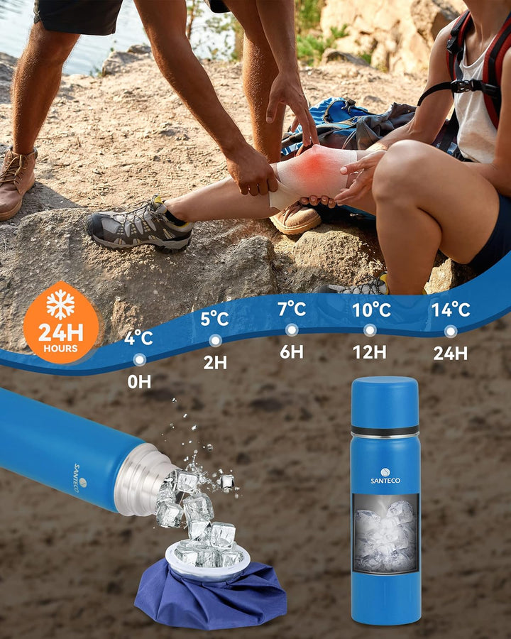 SANTECO Thermoskanne Thermosflasche Edelstahl 1l, 500ml, Auslaufsicher Isolierflasche mit Trinkbeche